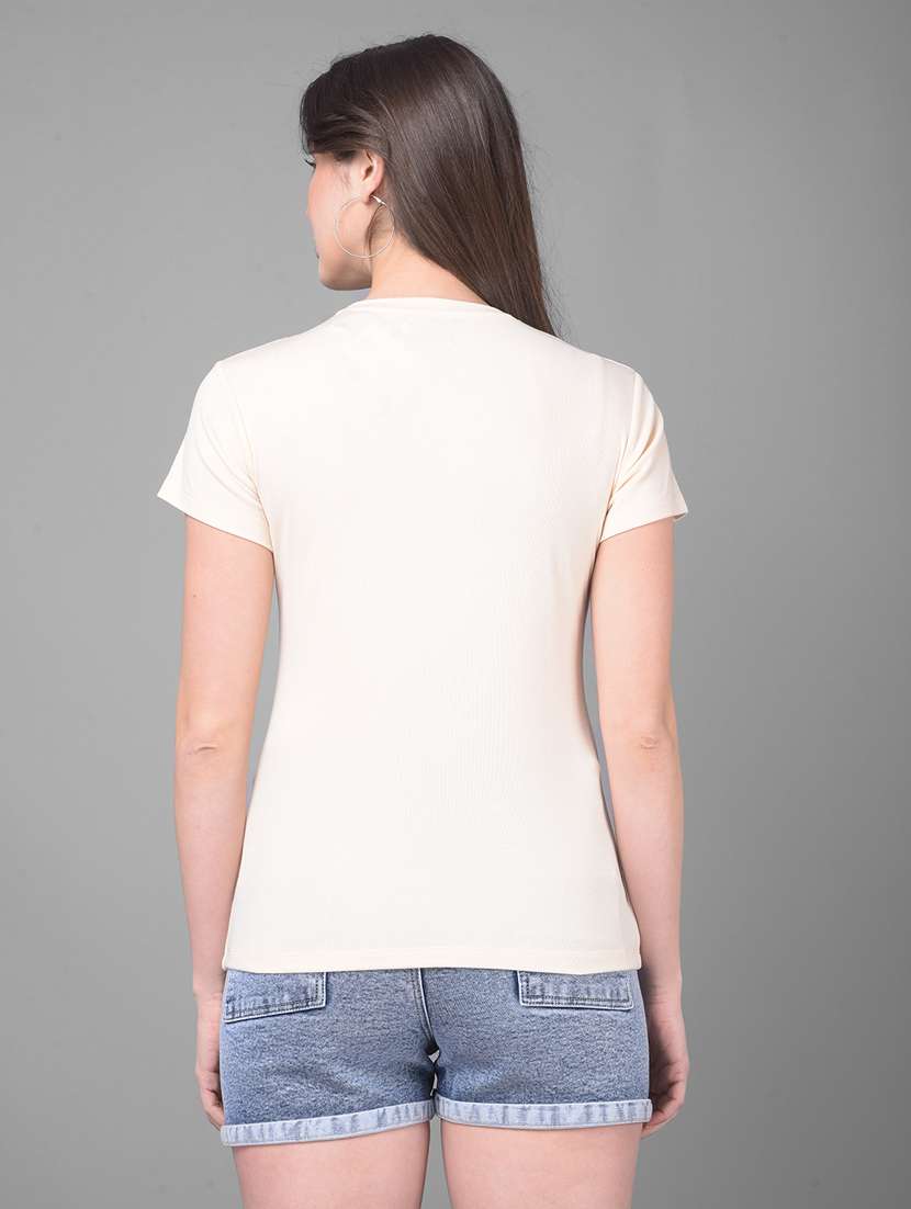beige cotton front print t-shirt - 20946368 -  Standard Image - 3
