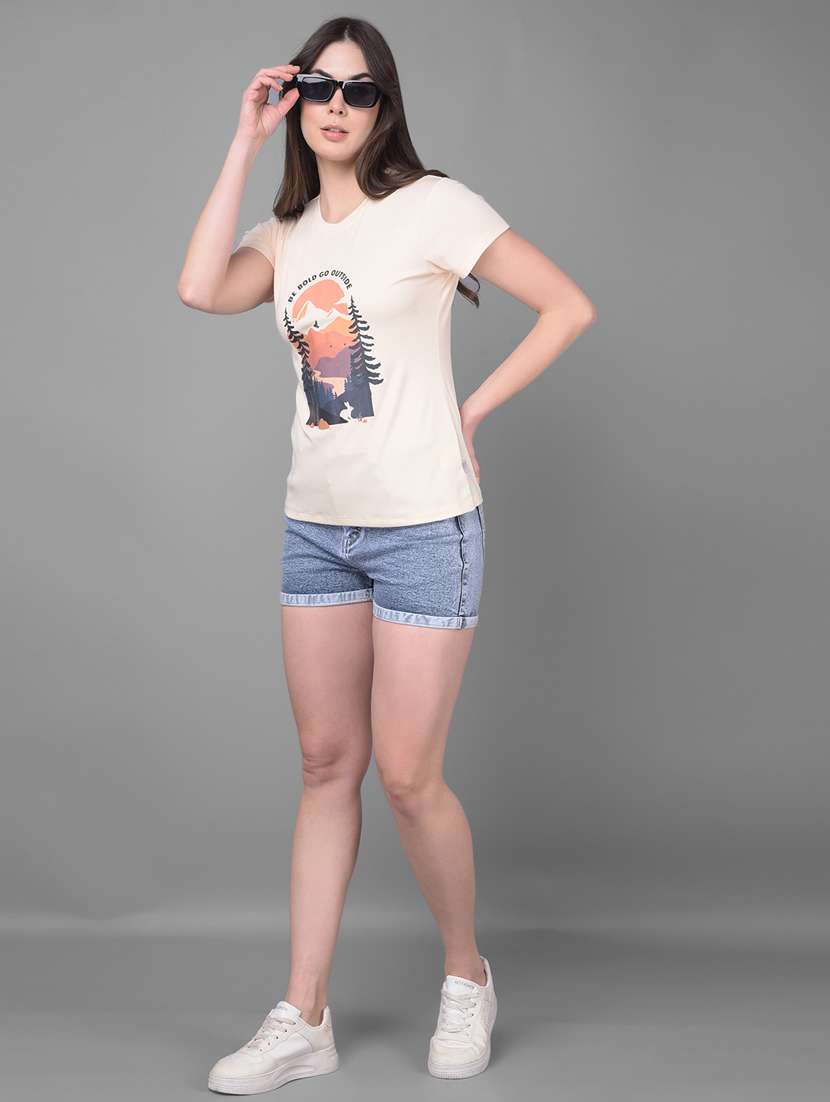 beige cotton front print t-shirt - 20946368 -  Standard Image - 5