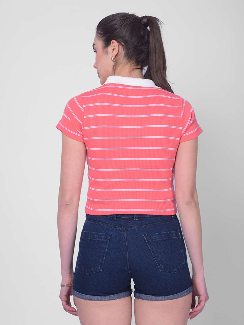 red striped cotton crop t-shirt - 20946375 -  Standard Image - 3