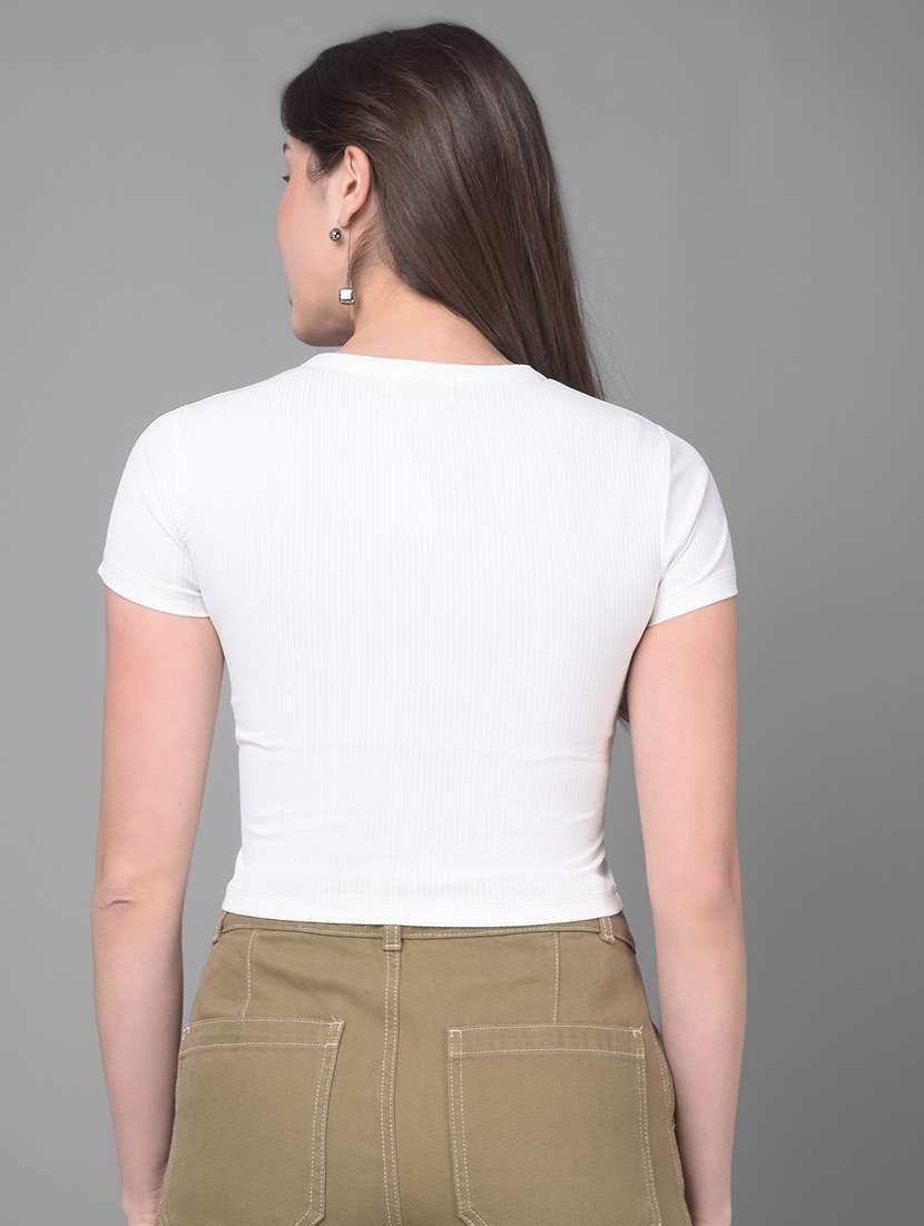 white cotton crop tshirt - 20946376 -  Standard Image - 3