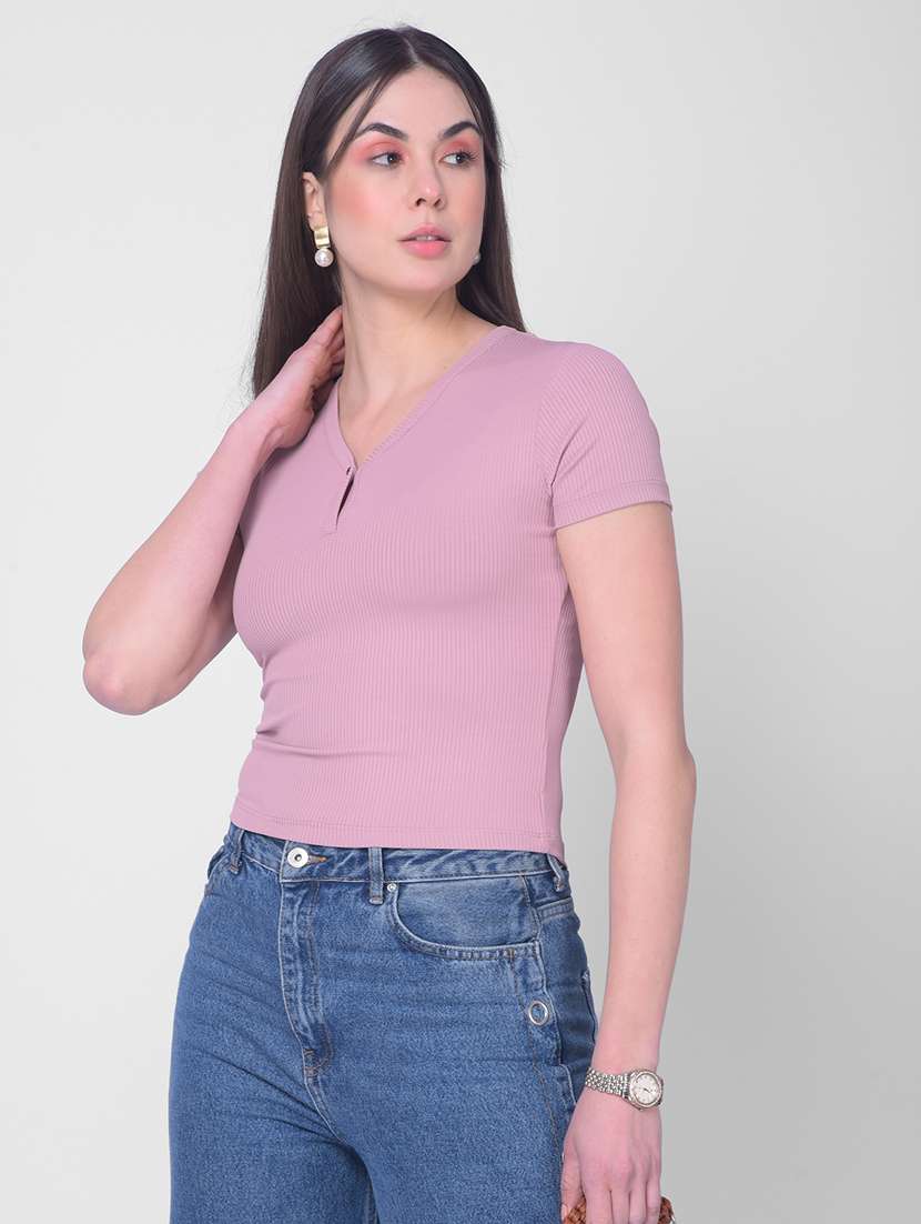 women solid cotton crop t-shirt