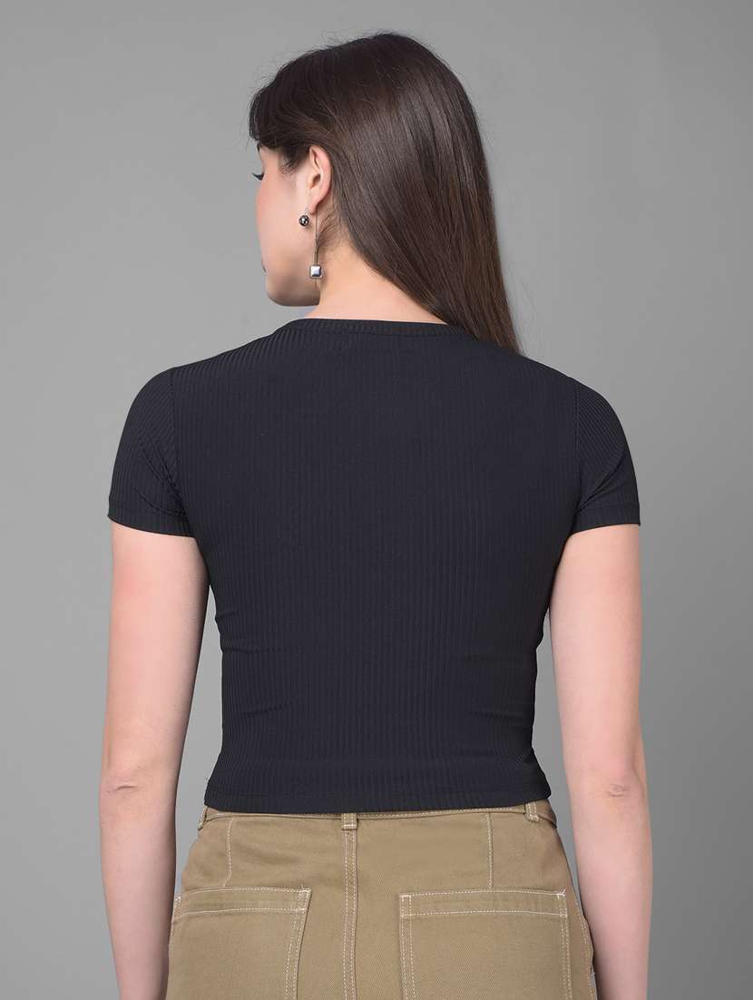 black cotton crop tshirt - 20946379 -  Standard Image - 3