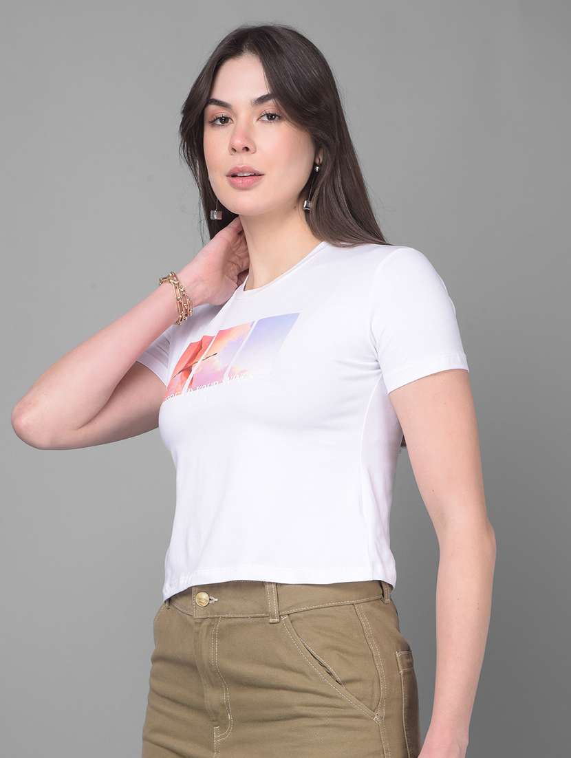 white cotton crop tshirt - 20946383 - Zoom Image - 0