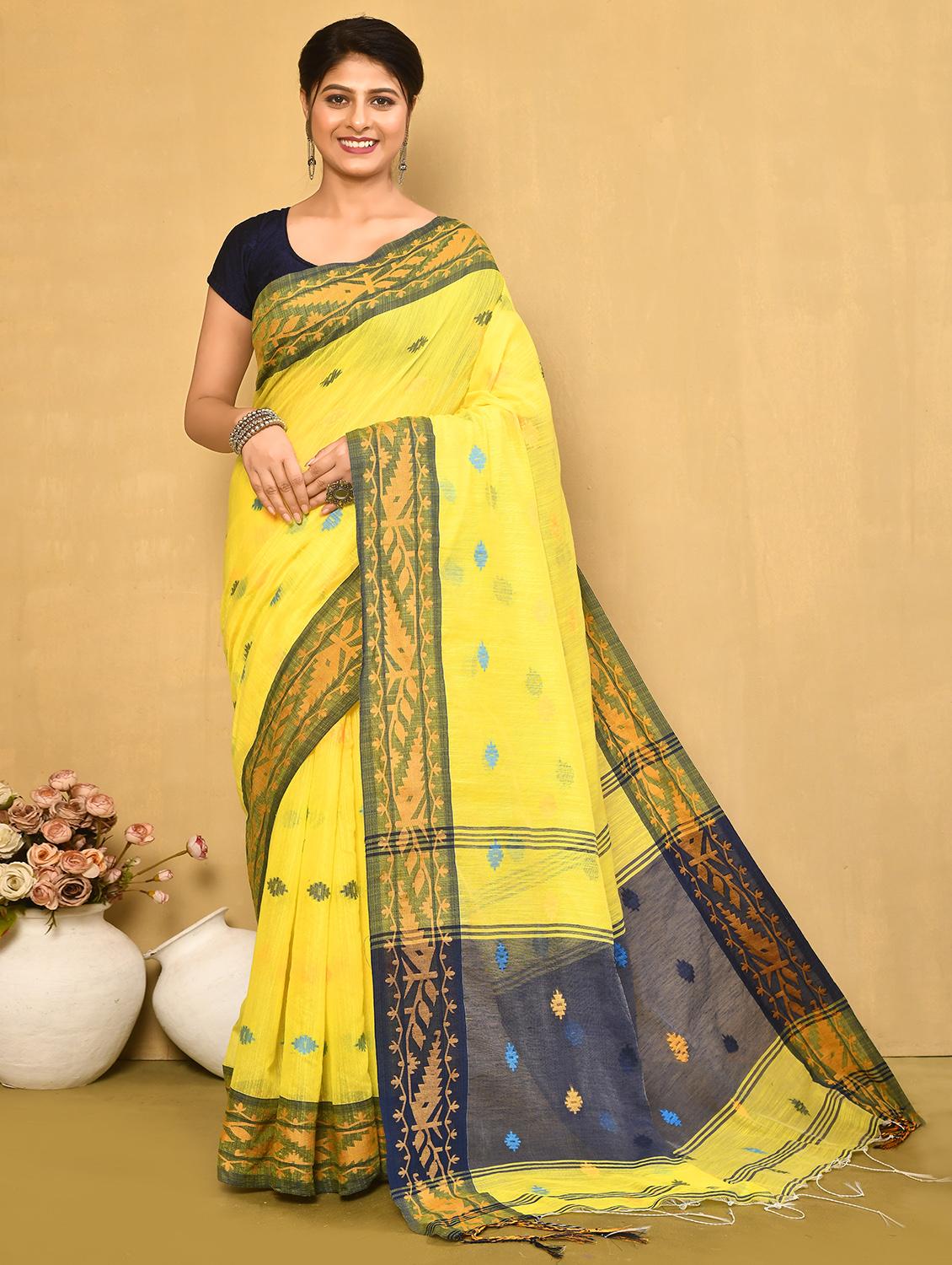 yellow self design handloom saree - 20946422 - Zoom Image - 0