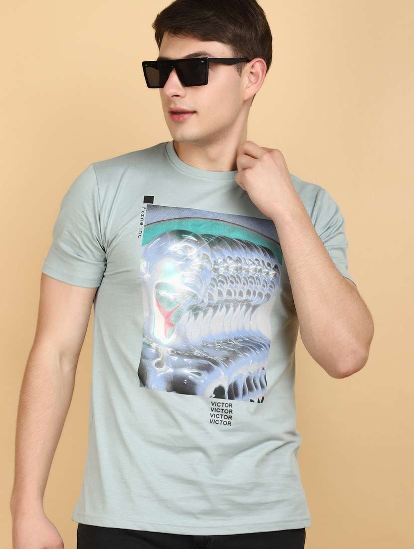 men round neck front printed t-shirt - 20946521 -  Standard Image - 3