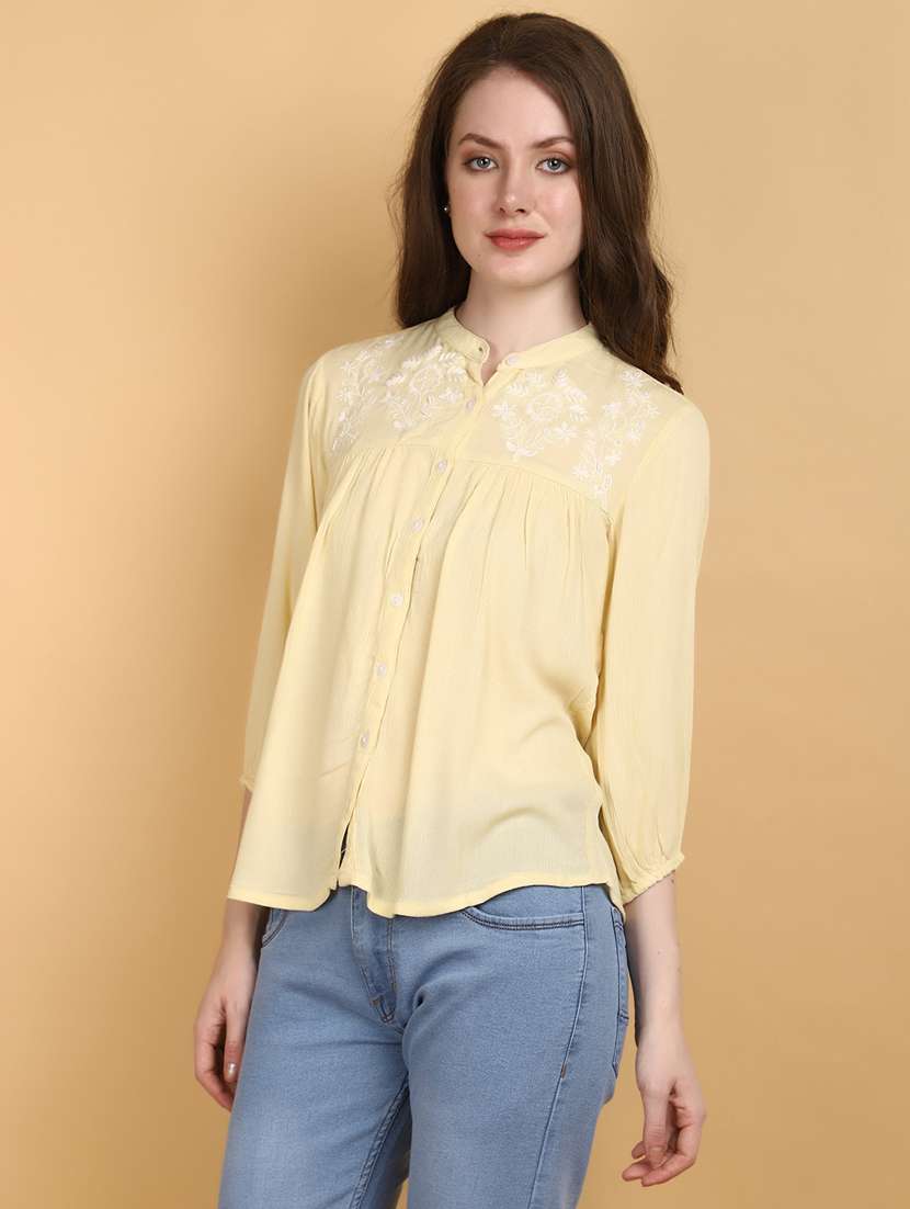 pastel yellow rayon embroidered straight top