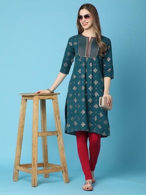 women three quarter sleeve a-line kurta - 20946552 - Standard Image - 0