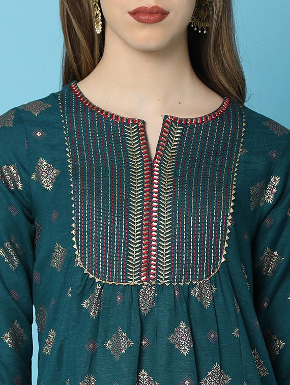 women three quarter sleeve a-line kurta - 20946552 - Standard Image - 5