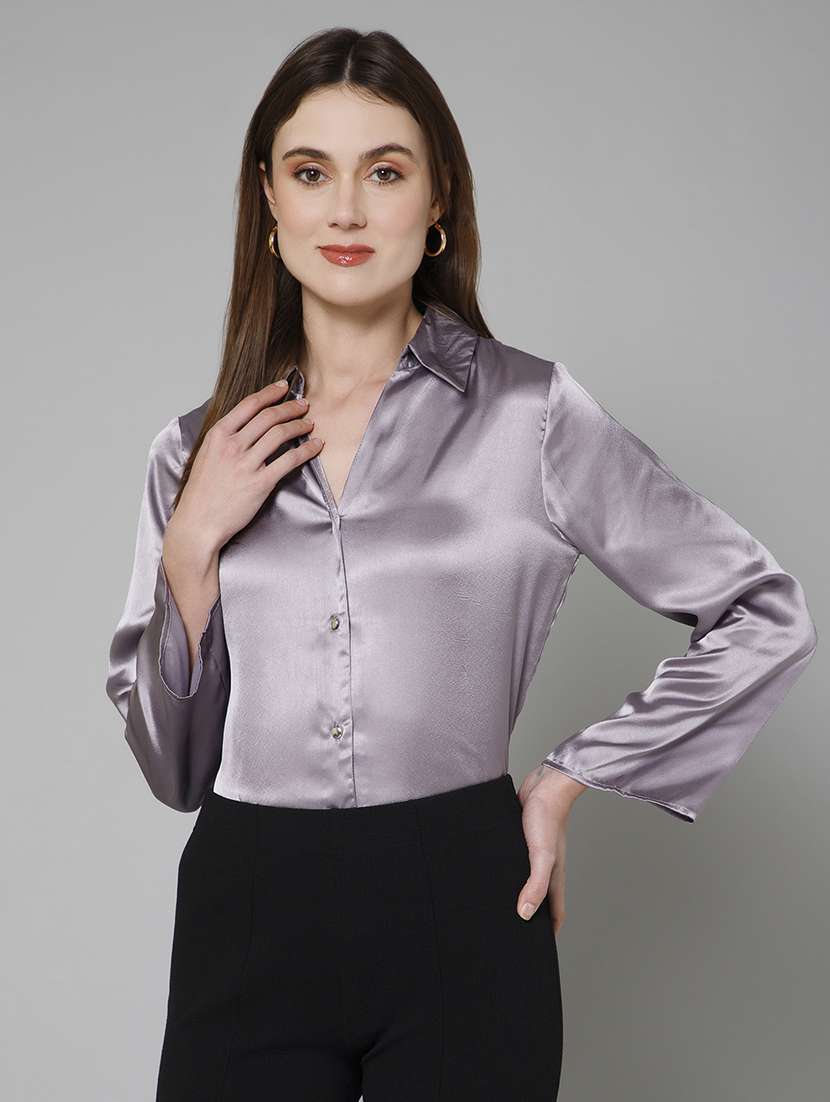 lavender satin plain shirt