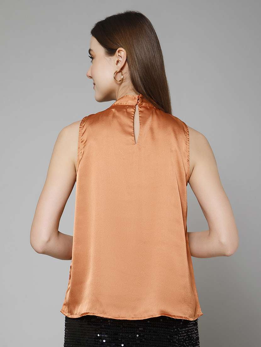 women rust solid sleeveless regular top - 20947217 -  Standard Image - 3