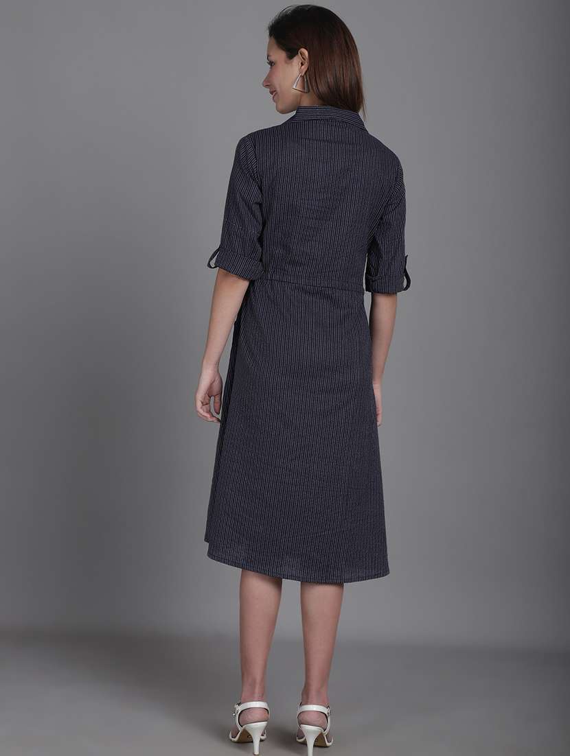 navy blue striped printed detailed midi dress - 20947292 -  Standard Image - 3