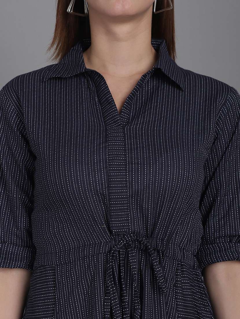 navy blue striped printed detailed midi dress - 20947292 -  Standard Image - 5