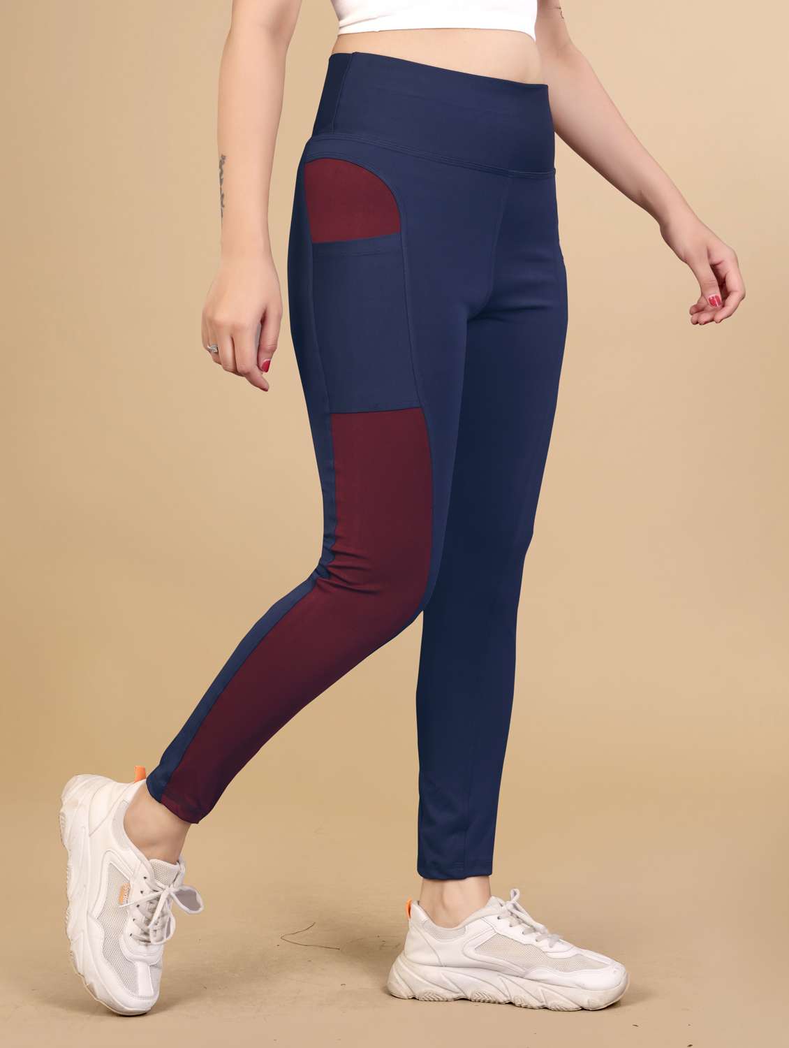 women navy blue ankle length tight