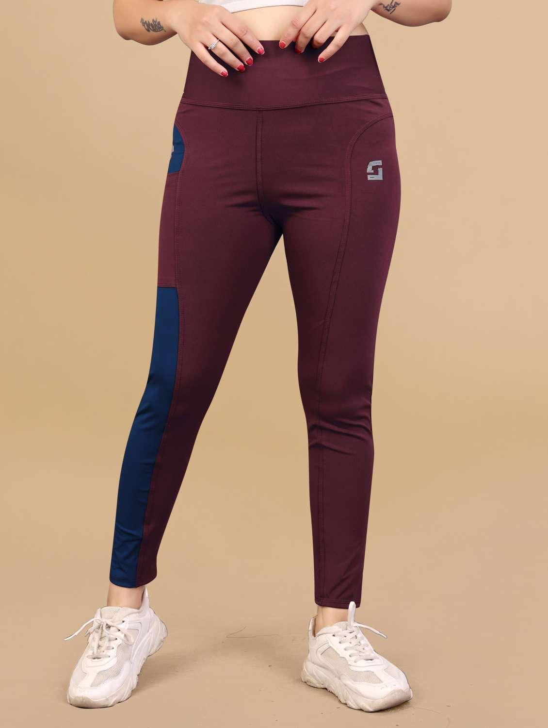 women color block ankle length tight