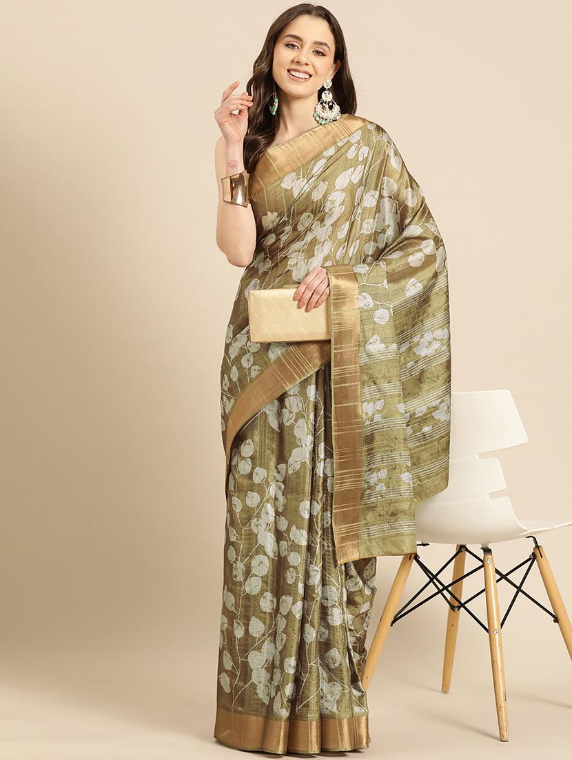 olive green printed saree - 20947832 - Zoom Image - 0