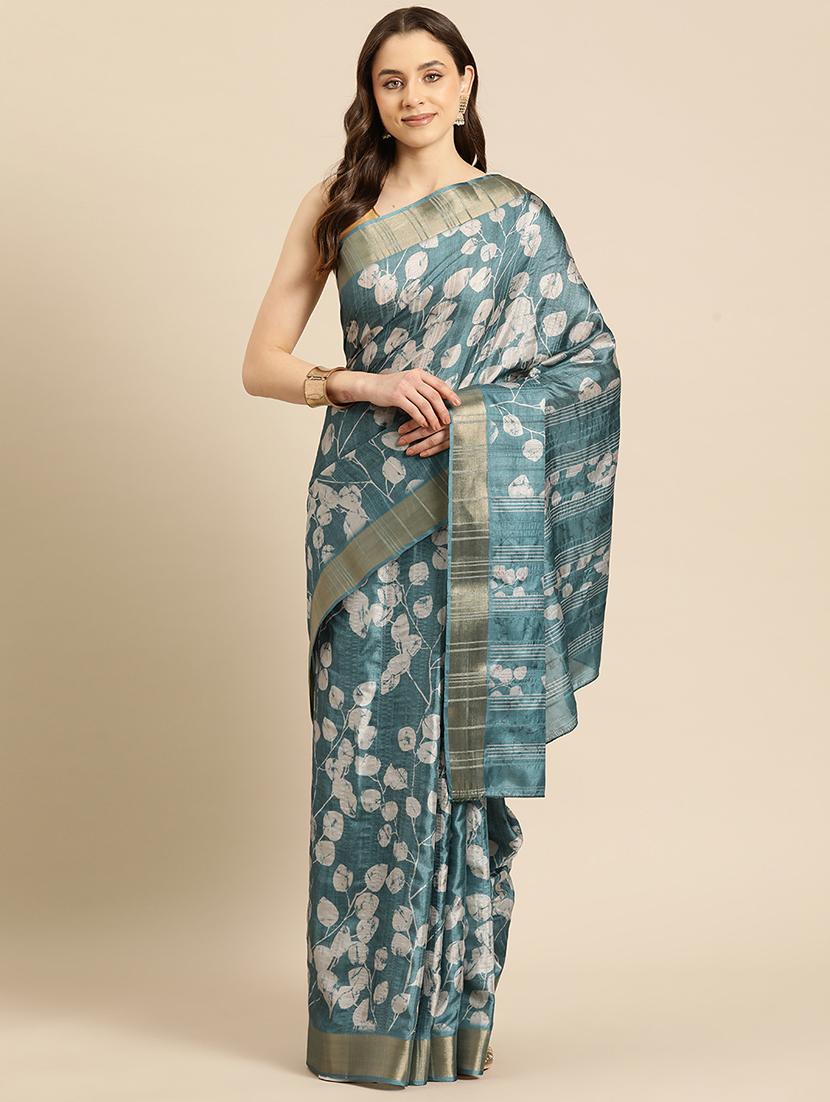 teal silk printed saree - 20947834 - Zoom Image - 0