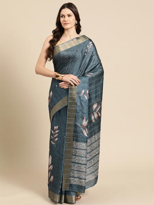 teal silk printed saree - 20947844 - Standard Image - 0