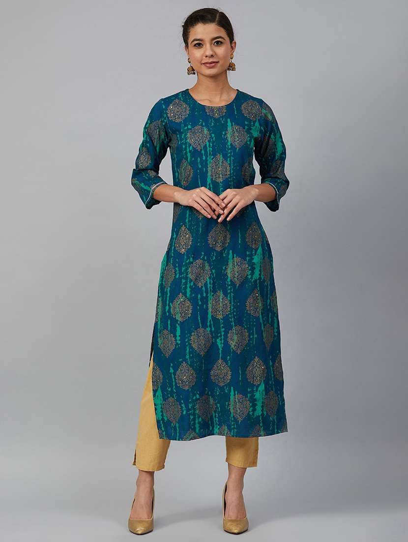 women three quarter sleeve straight kurta