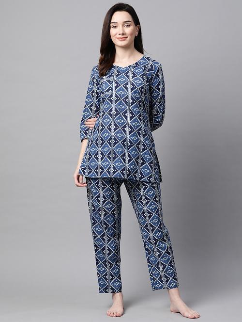 women blue geometric printed co-ord set - 20947987 -  Standard Image - 0
