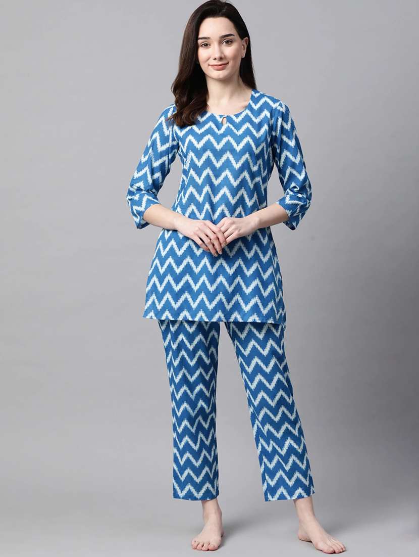 women light blue chevron printed co-ord set - 20947988 - Zoom Image - 0
