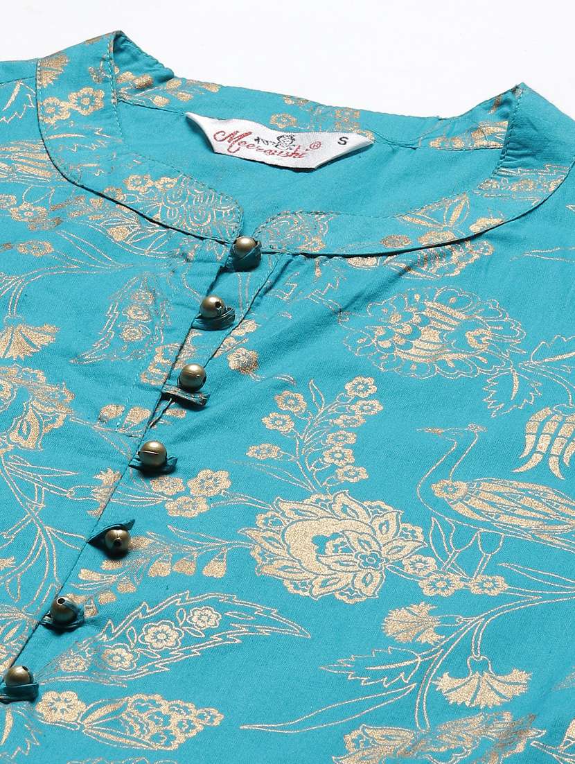 women blue mandarin neck flared kurta - 20947991 - Standard Image - 3