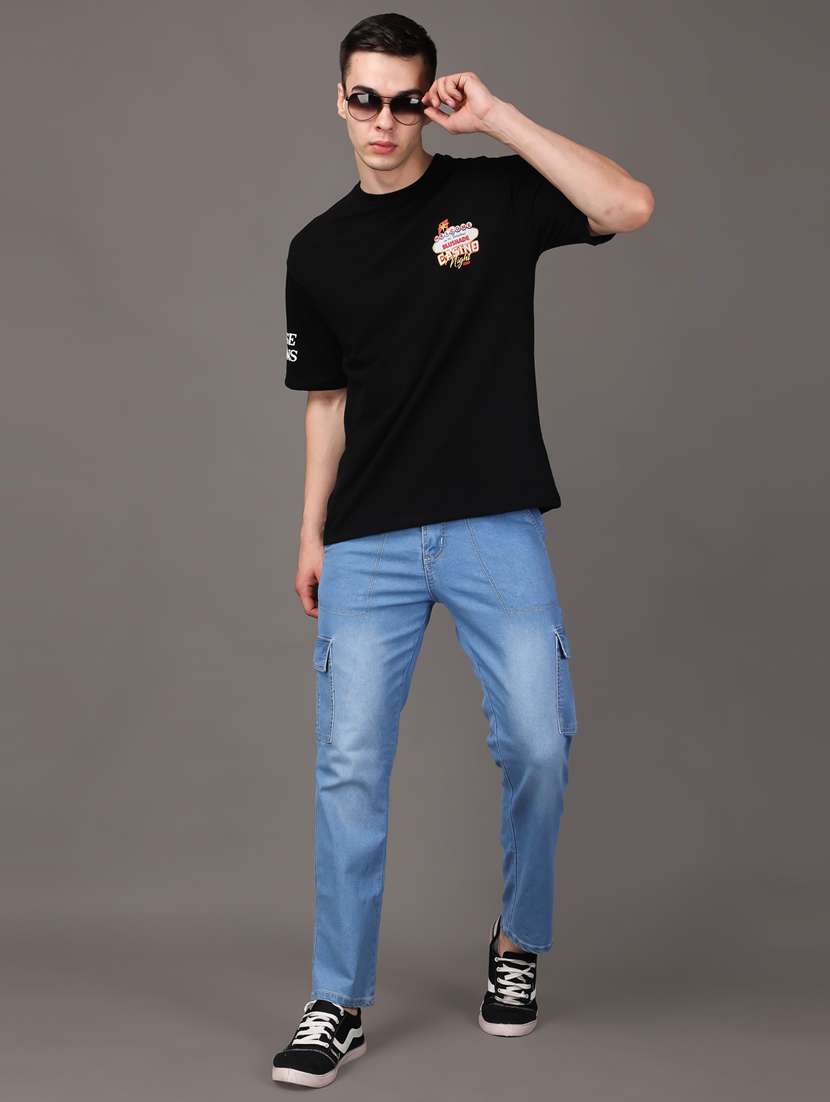 light blue cotton blend cargo jeans - 20948273 -  Standard Image - 3