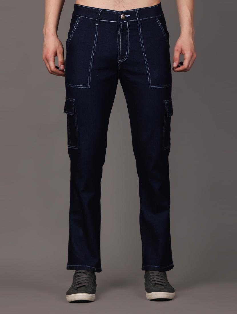 navy blue cotton blend cargo jeans