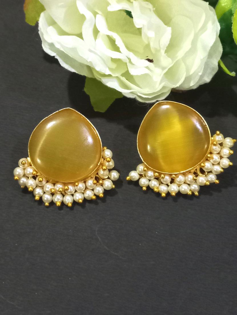 yellow alloy studs earrings - 20948291 - Zoom Image - 0
