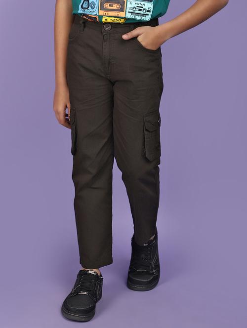 boys solid olive green cargo trouser - 20948400 -  Standard Image - 0