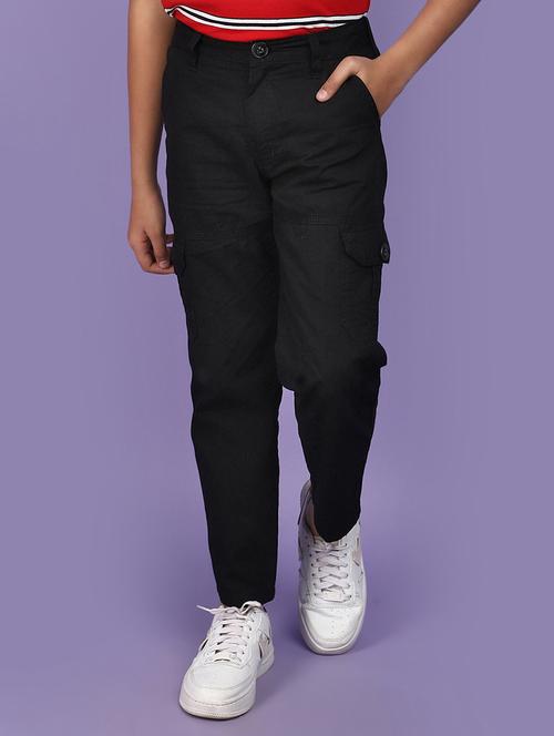 boys solid black cargo trouser - 20948401 - Standard Image - 0