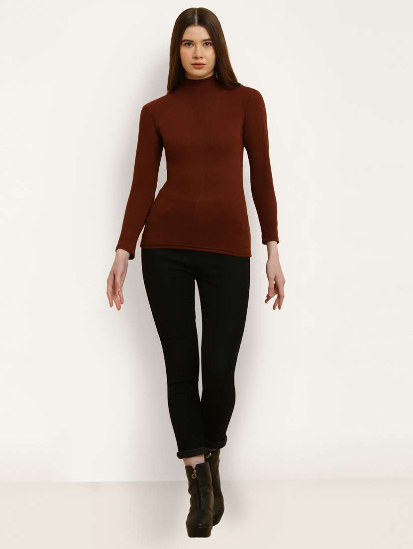 Brown Cotton Plain Top - 20948447 -  Standard Image - 5