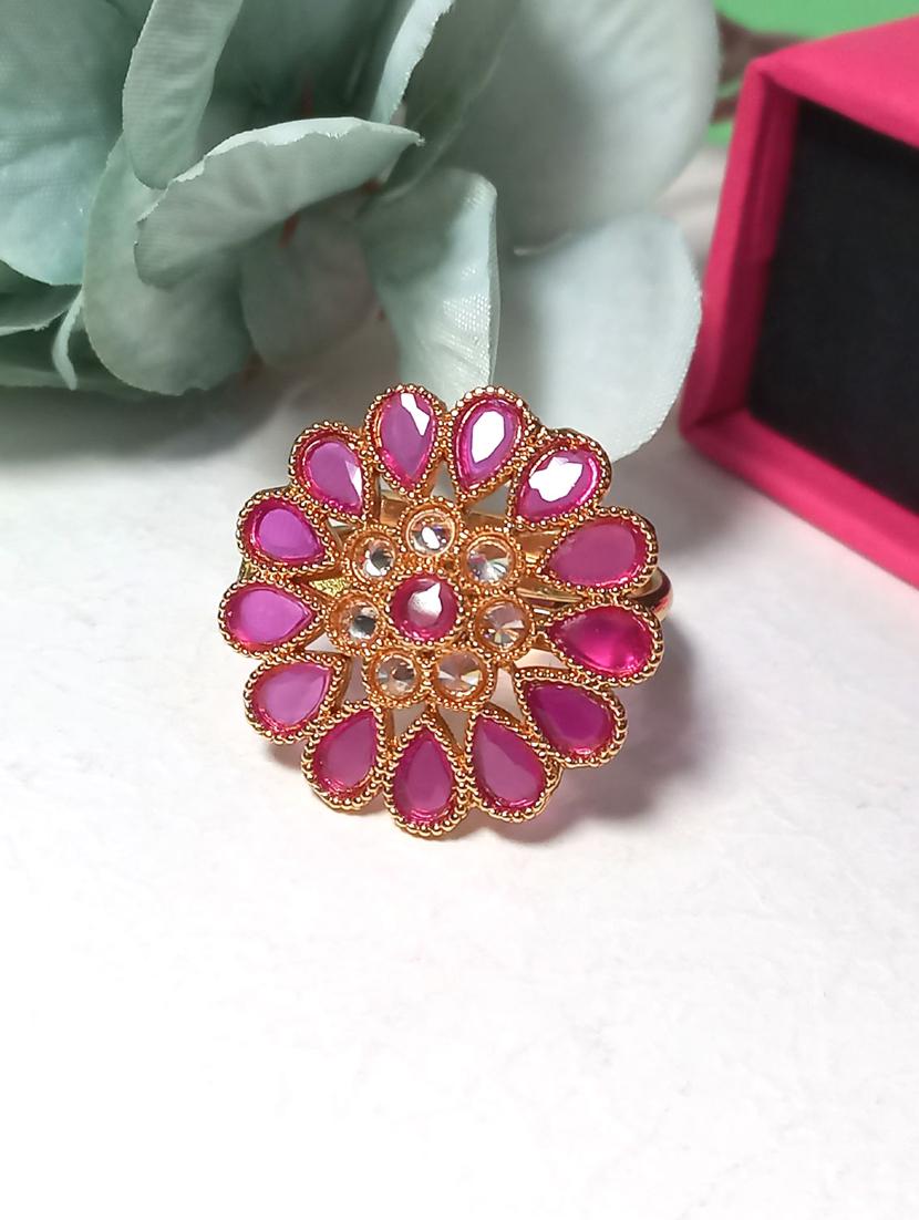 antique ruby stone gold plated floral adjustable finger ring - 20948513 -  Zoom Image - 0