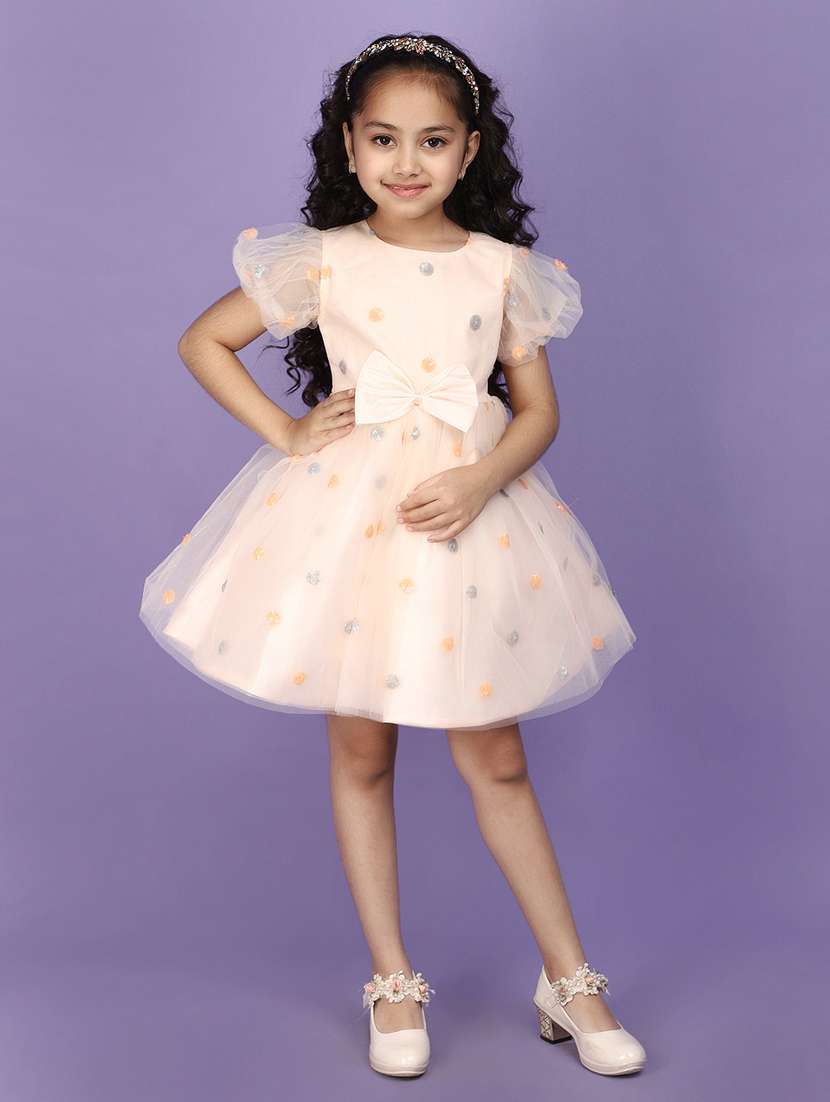 girls peach sequins detailed frock