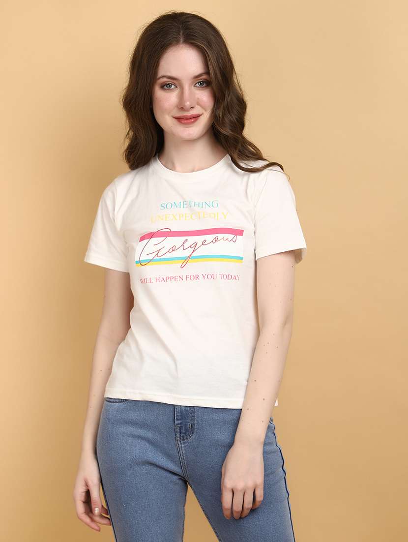 white cotton typographic print t-shirt