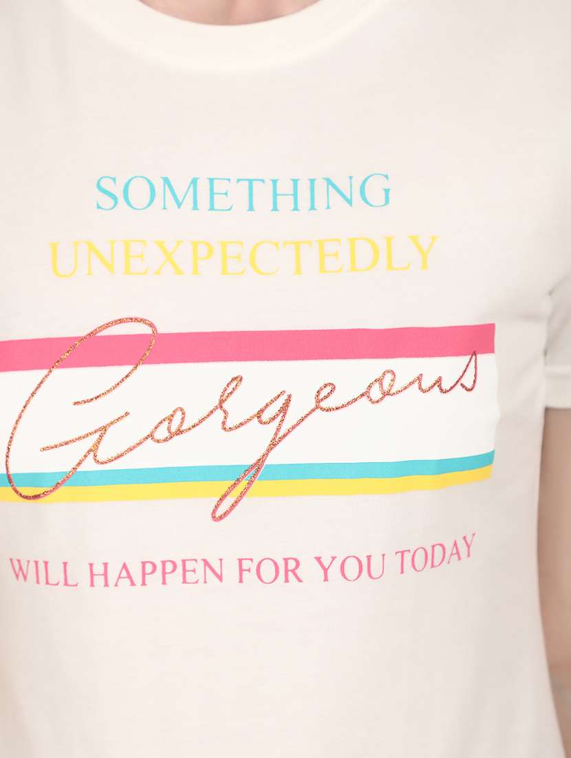white cotton typographic print t-shirt - 20948549 -  Standard Image - 5