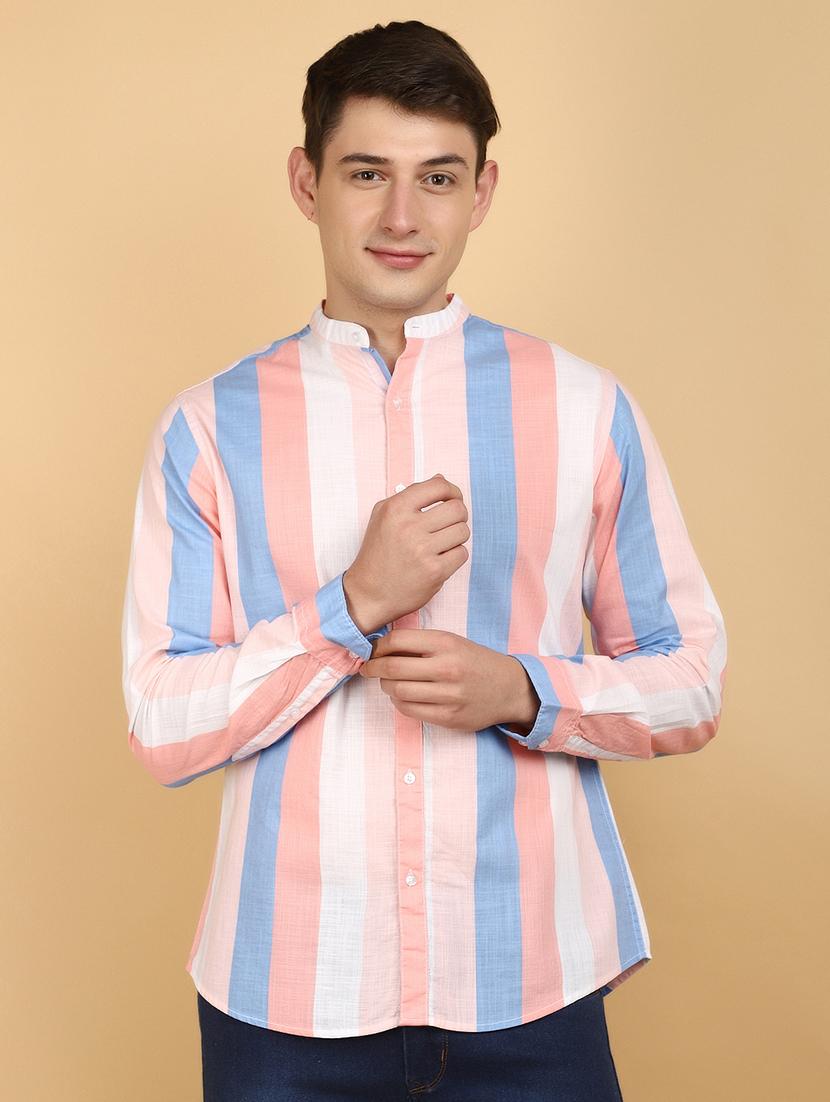 men multi colored regular fit mandarin neck casual shirt - 20948595 - Zoom Image - 0