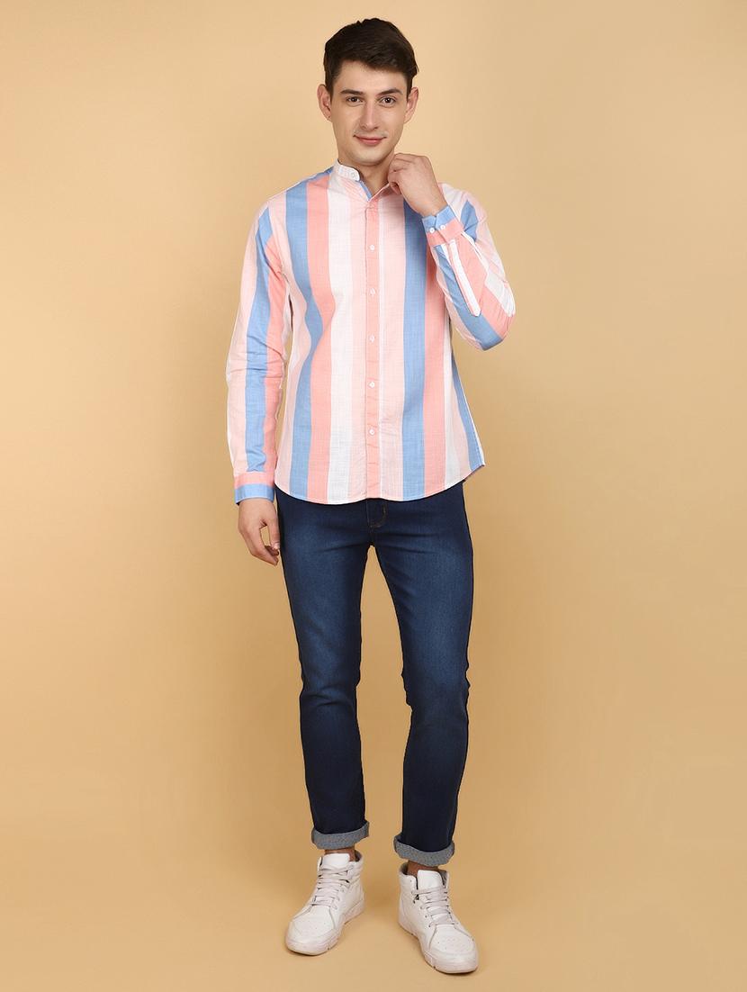 men multi colored regular fit mandarin neck casual shirt - 20948595 - Standard Image - 3