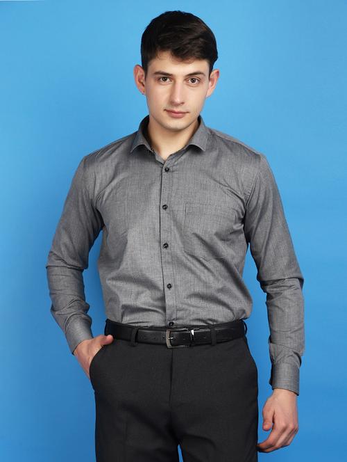 men grey regular fit collared formal shirt - 20948606 - Standard Image - 0