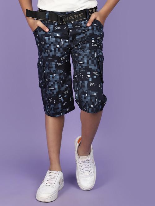 boys navy blue printed three fourth shorts - 20948639 - Standard Image - 0