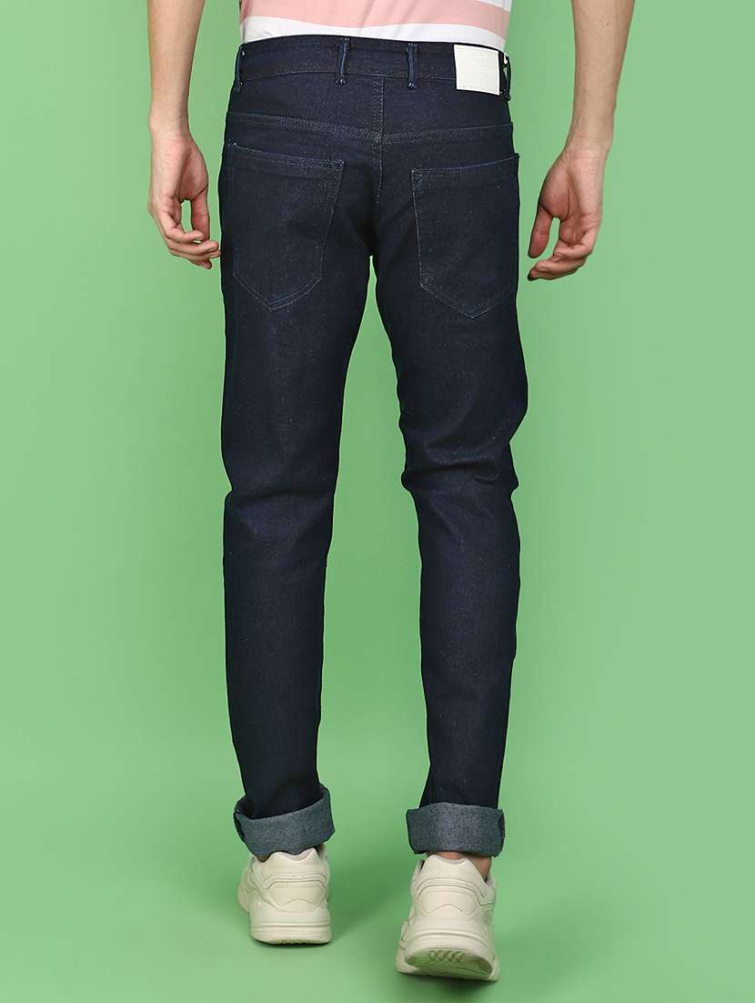 men solid navy blue slim fit jeans - 20948727 -  Standard Image - 3