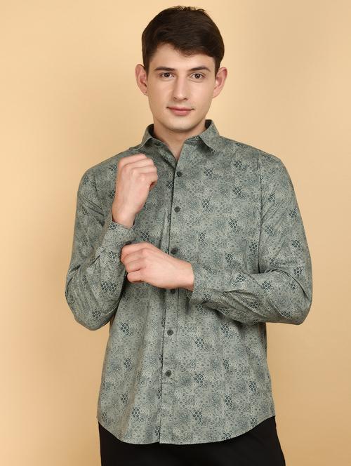 green printed cotton casual shirt - 20948797 - Standard Image - 0