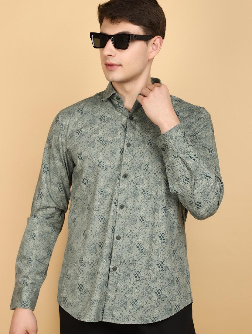 green printed cotton casual shirt - 20948797 - Standard Image - 3