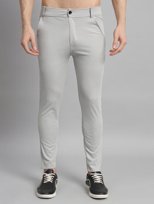 grey lycra blend flat front casual trousers - 20949331 -  Standard Image - 0