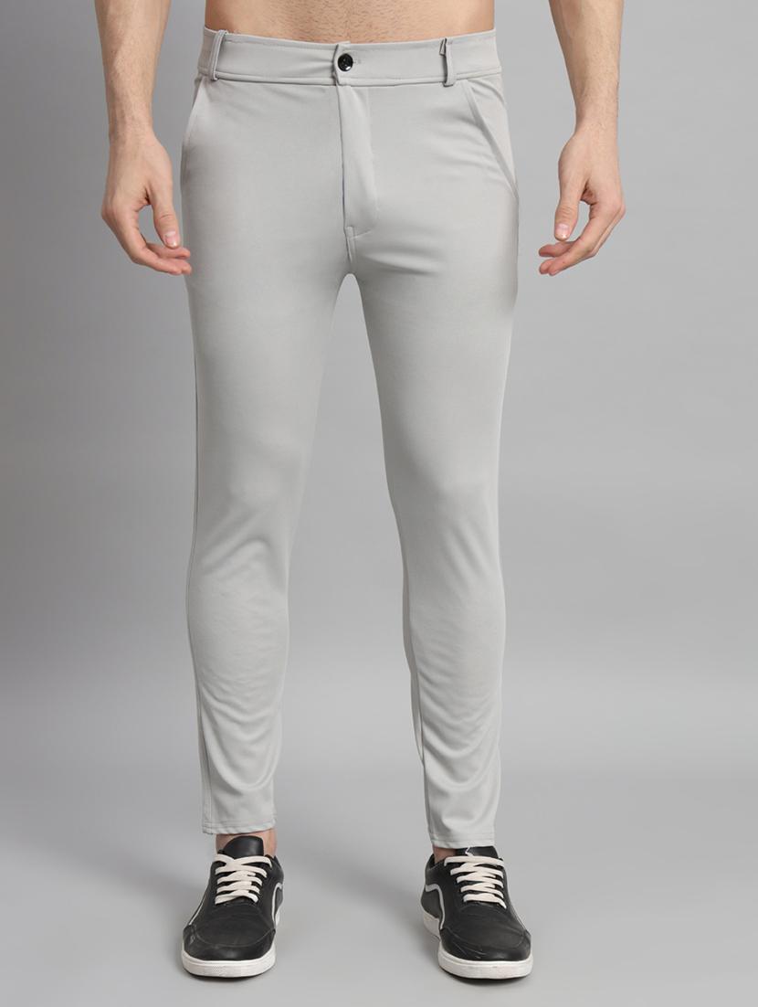 grey lycra blend flat front casual trousers - 20949331 -  Zoom Image - 0