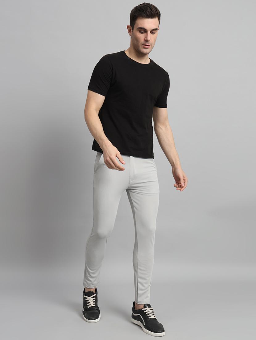 grey lycra blend flat front casual trousers - 20949331 - Standard Image - 3