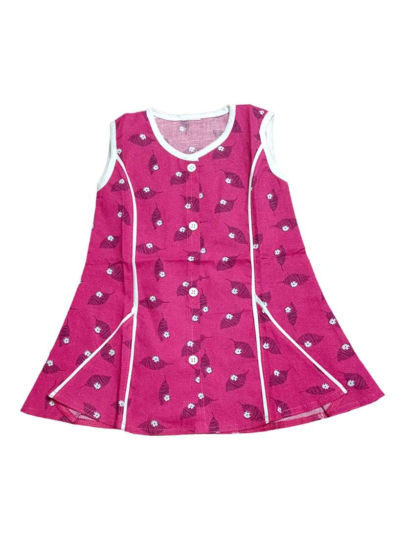 pink printed cotton blend frock