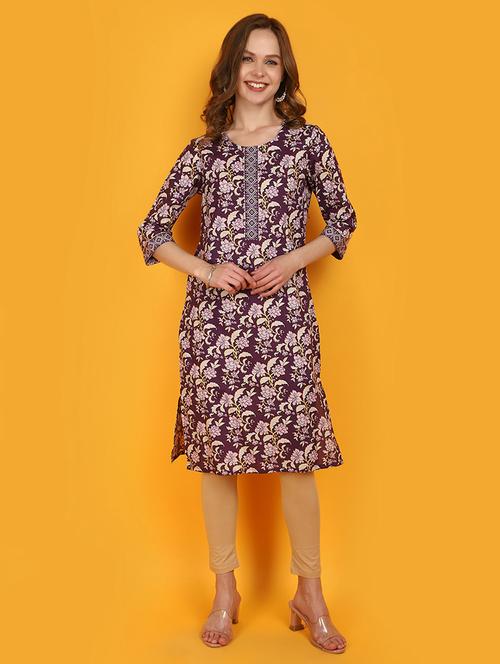 women purple round neck straight kurta - 20951115 - Standard Image - 0