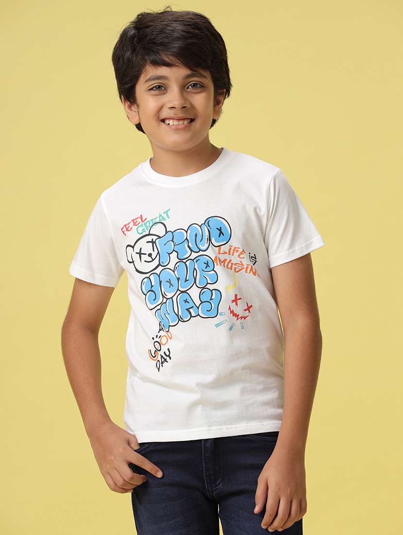 boys front print cotton t-shirt