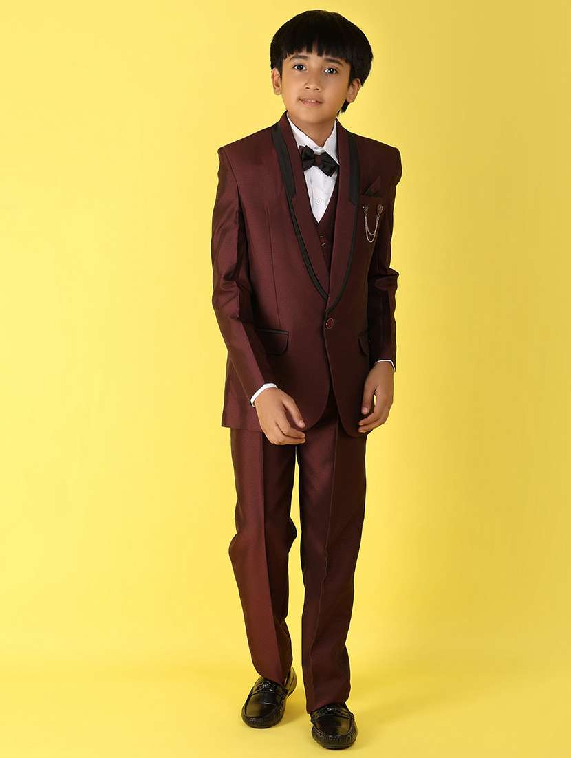 boys maroon solid suit set
