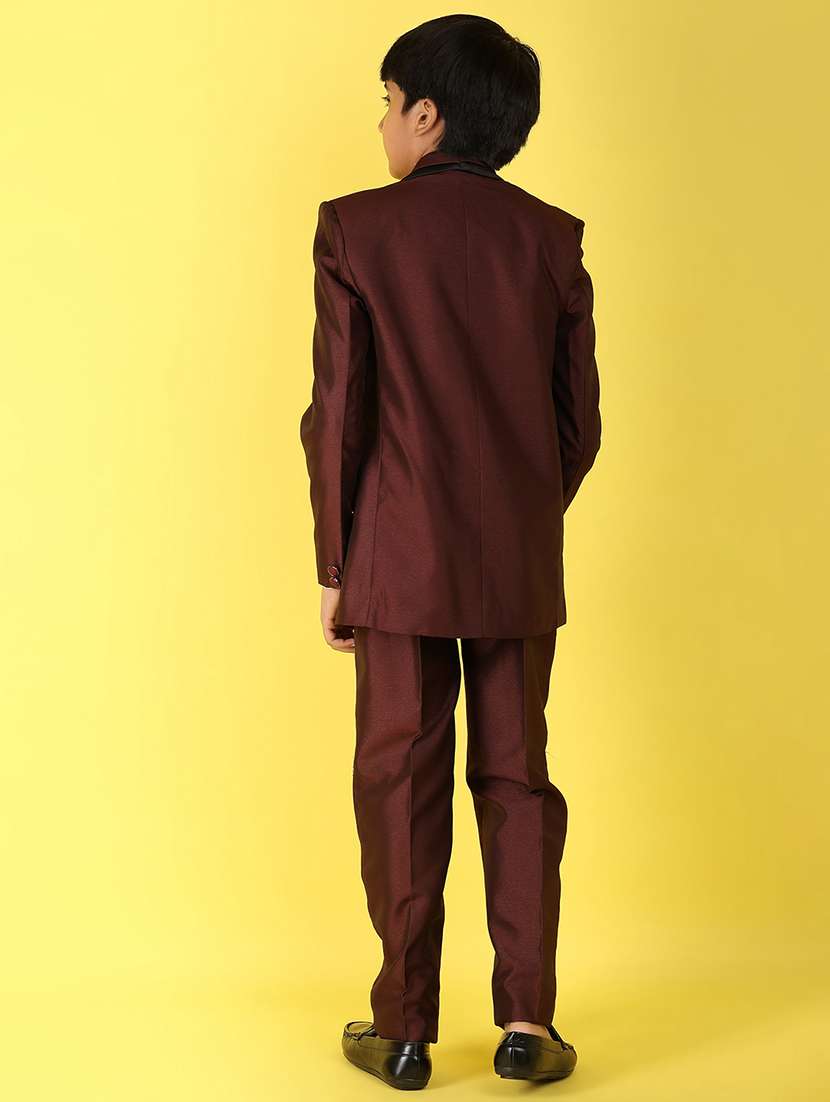 boys maroon solid suit set - 20951204 -  Standard Image - 3